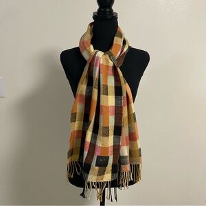 Coach Scarf Women’s OS Square Plaid Scarf with Fringe-Flawed